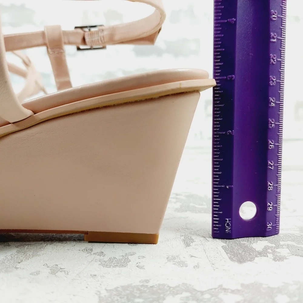 NEW Caslon Paola Nude Strappy Square Toe Buckle Sling Back Wedge Sandals W897